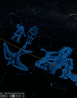 animated GIF showing the transformation of constellations in the Andromeda-region