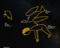 possible Babylonian model of Eagle and Corpse next to the constellation of The Pig in IAU-Delphinus, suggested by S.M. Hoffmann (IAU-GA 2018)[10][11]. The man and the bird are drawn as described in Ptolemy's Almagest.