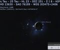 Simulation of the Moon in front of the Pleiades star cluster (Stellarium) to show the sizes: the moon does not cover all stars at once.